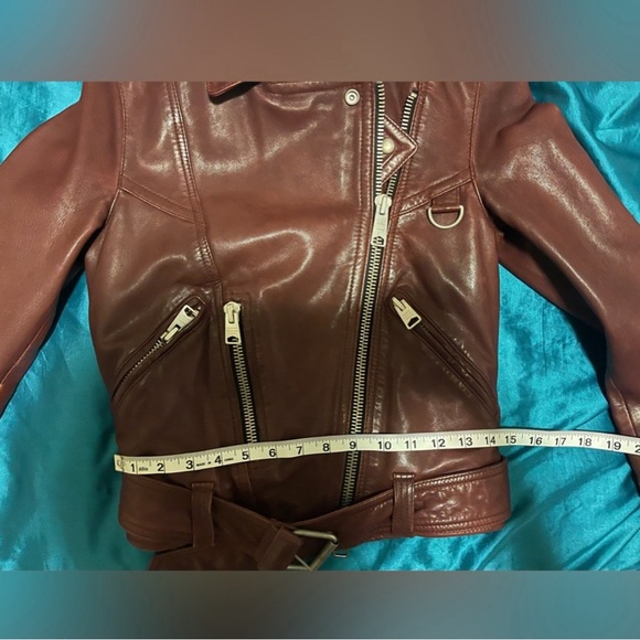 All Saints Women’s Biker Leather Jacket Deep Wine Red Size US 0 - Picture 4 of 12